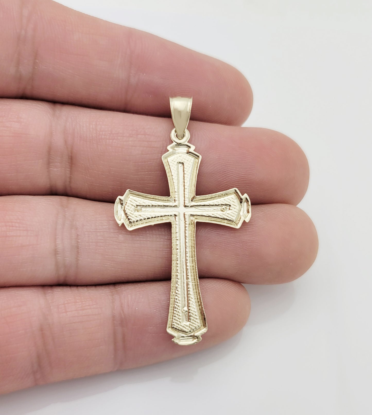 Mens 10k Yellow Gold Cross Pendant Diamond Cut Gold Crucifix Charm 1.8 inch