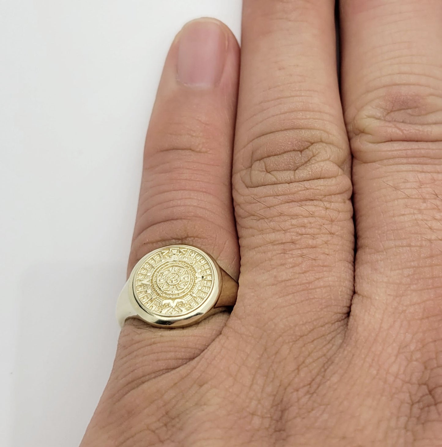 10K Yellow Gold Aztec Mayan Calendar Ring Aztec Calendar Gold Ring 12 mm