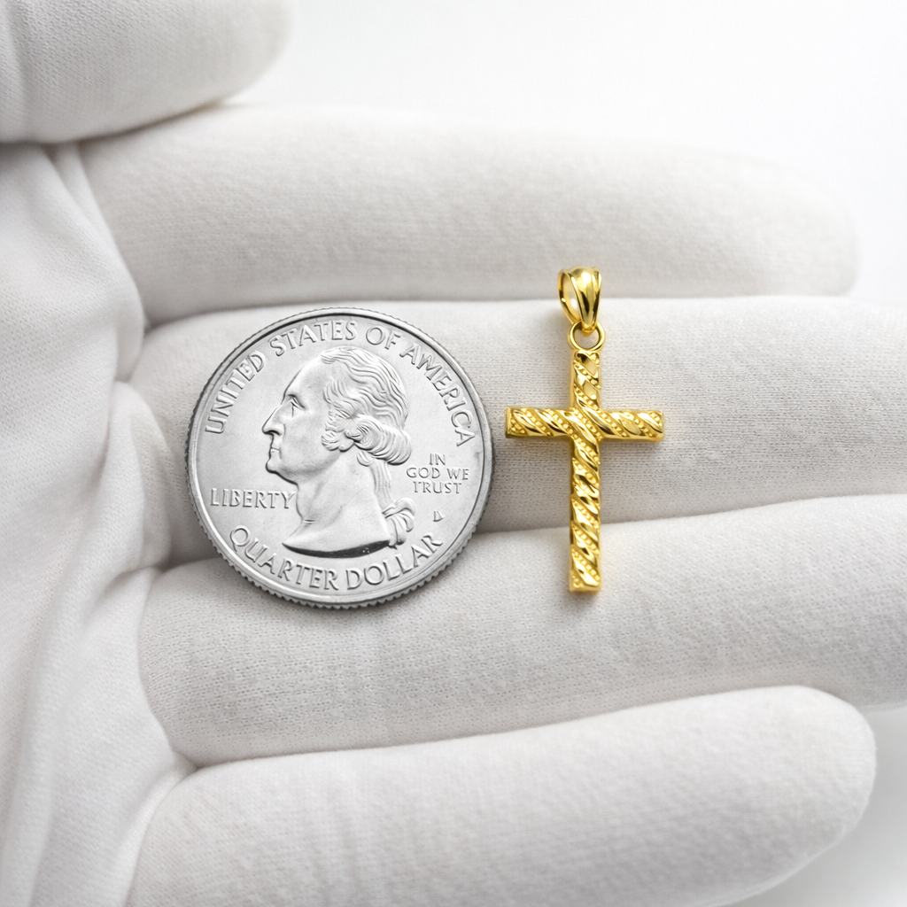 10k Yellow Gold Small Cross Pendant Gold Cross For Gold Necklace 1.0 inch