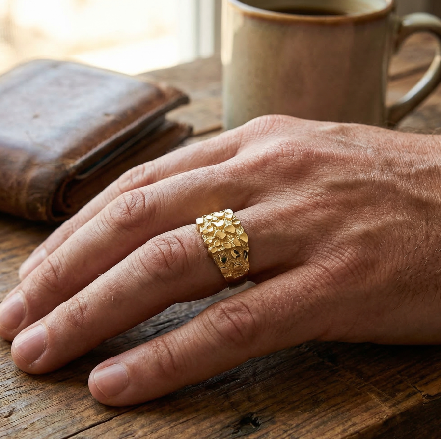 10K Gold Solid Nugget Ring Thin Gold Ring