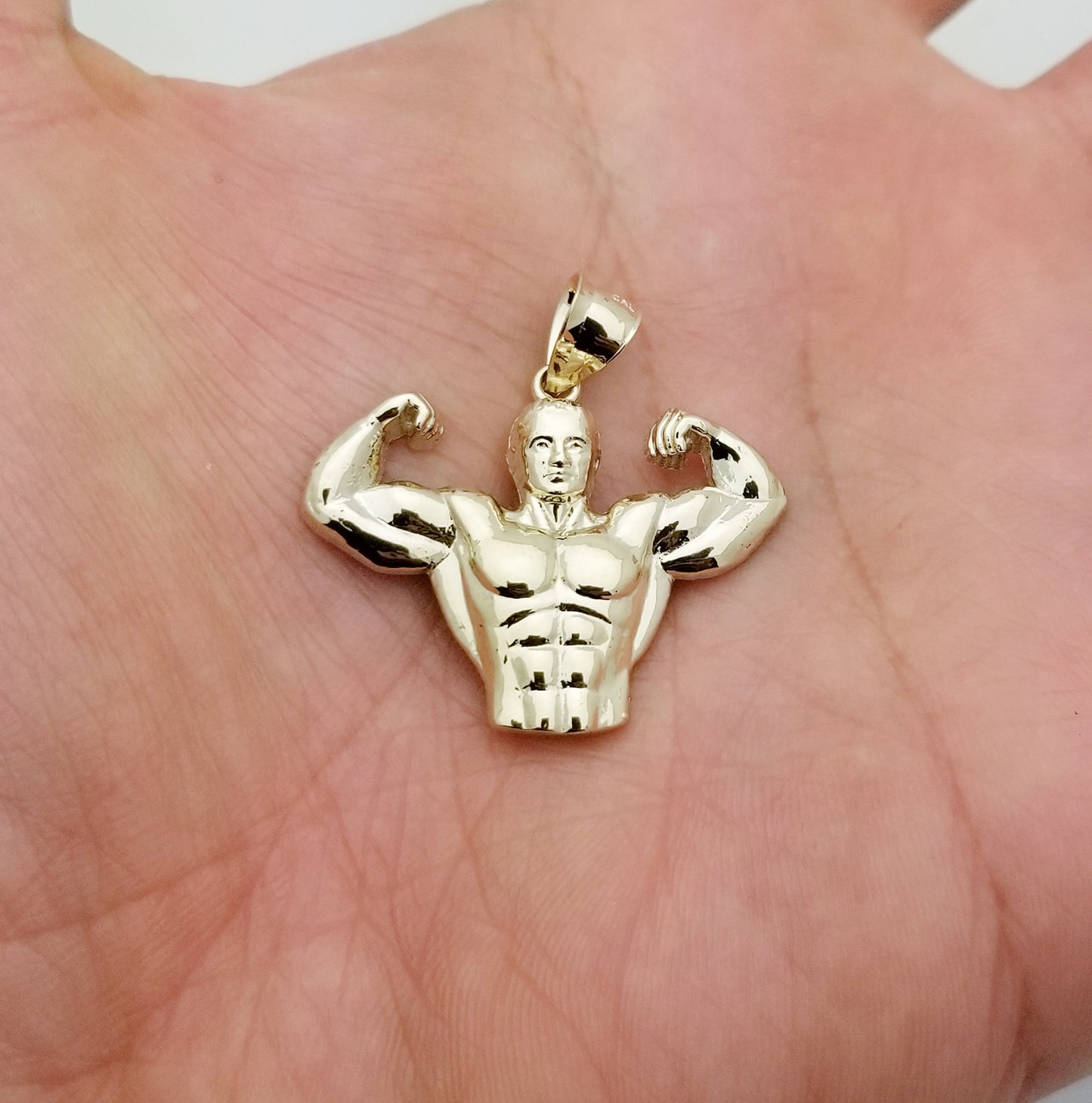10k Yellow Gold Bodybuilder Necklace Pendant Waist Up Pendant Muscle Man