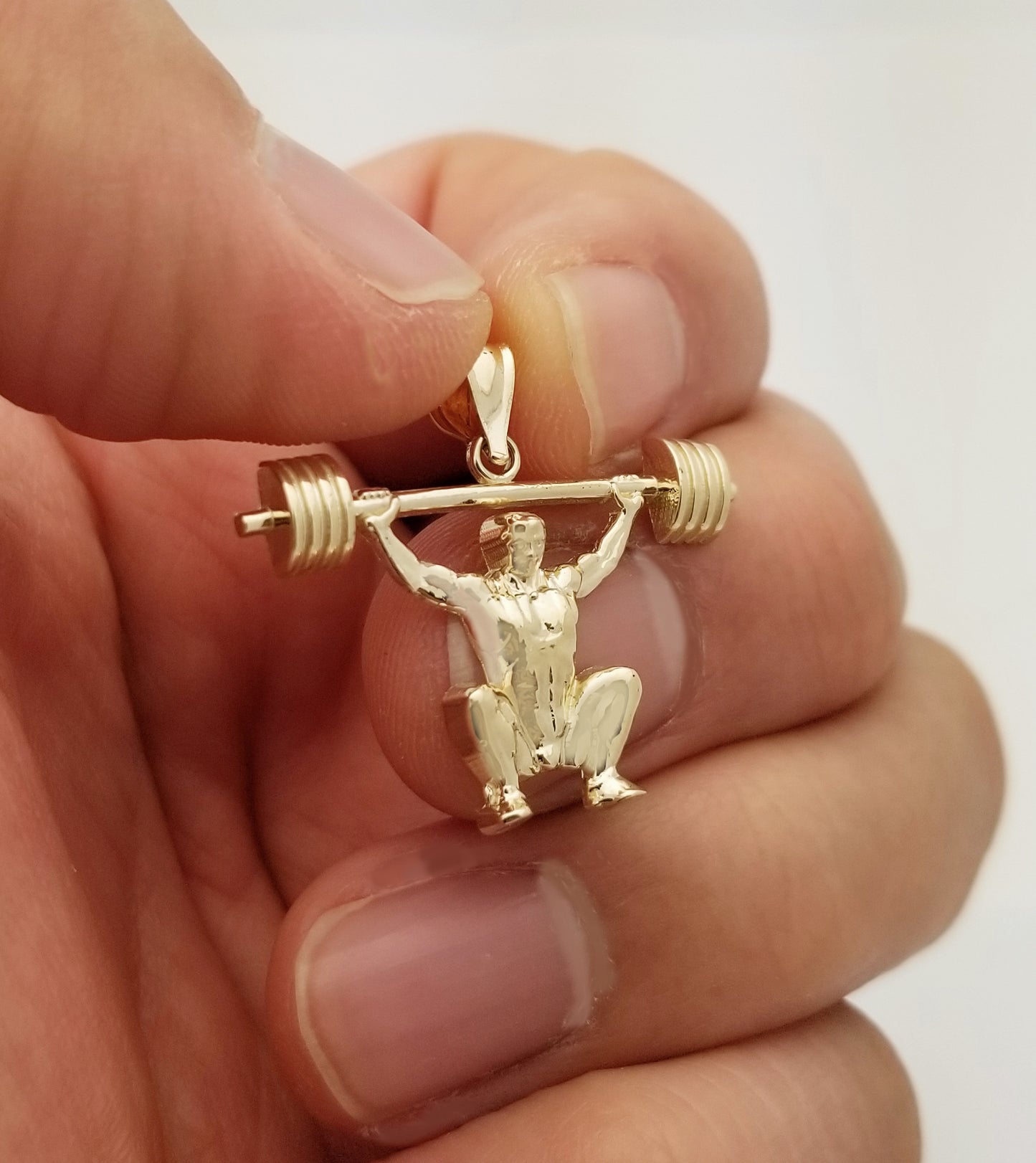 Solid 10K Gold Weightlifting Barbell Squat Pendant