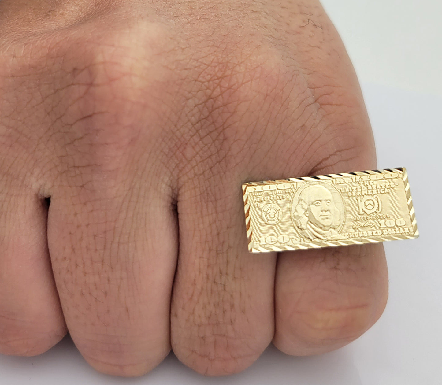 10K Yellow Gold Hundred Dollar Bill Ring Benjamin Franklin Ring