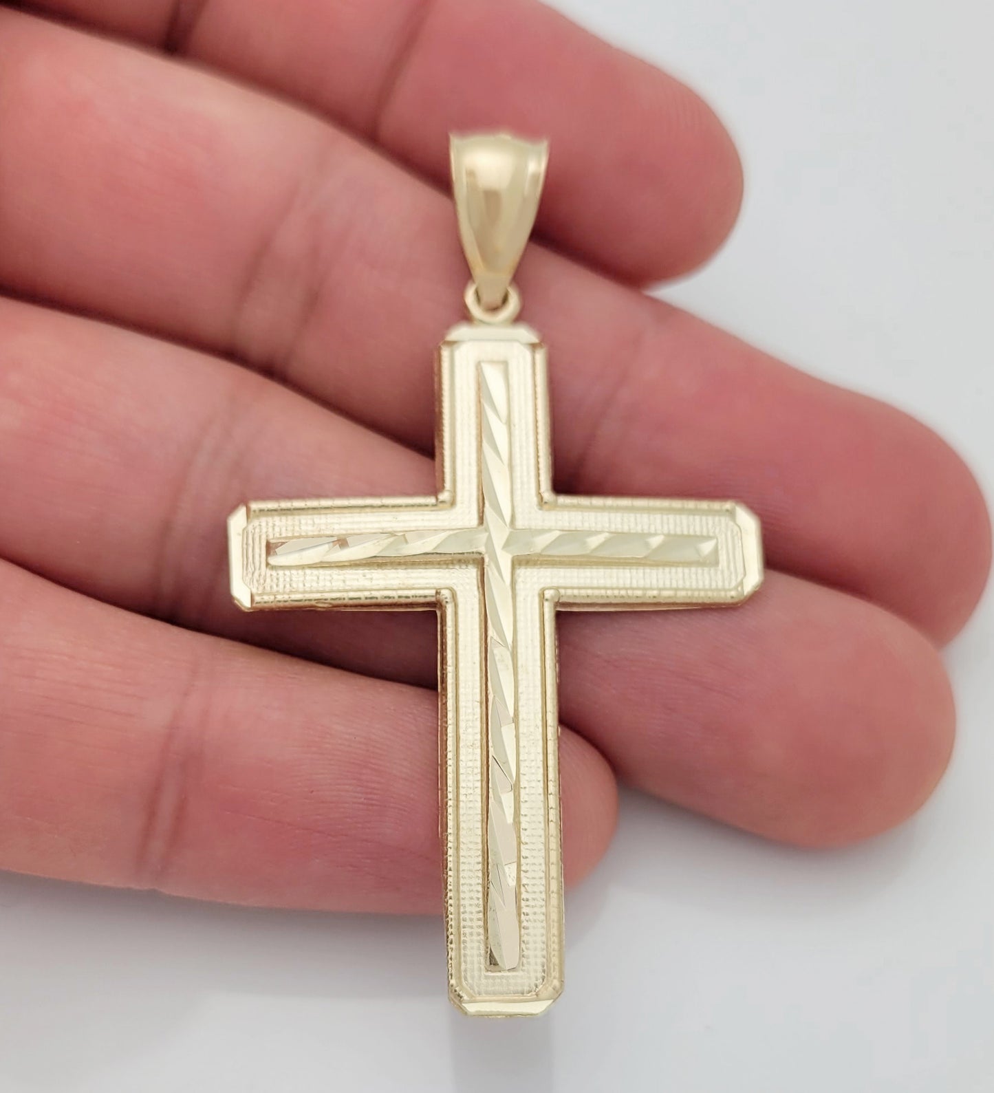 Mens 10k Yellow Gold Diamond Cut Cross Pendant Gold Crucifix Charm
