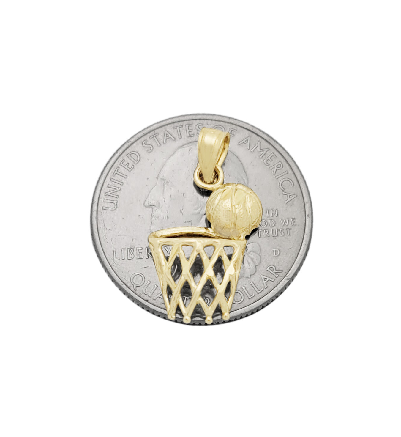 10K Yellow Gold Basketball Charm Rim Net Pendant Basketball Hoop Necklace Pendant