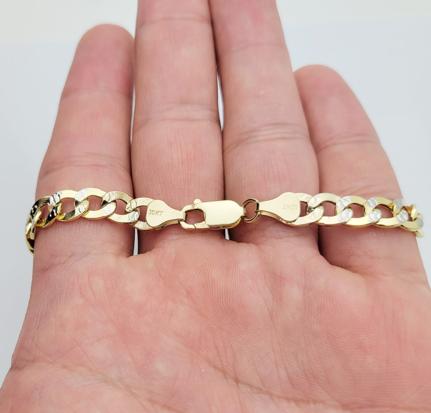 10K Yellow Gold Pave Cuban Link Bracelet For Men 7 mm Cuban Pave Chain Bracelet 8.5 inch