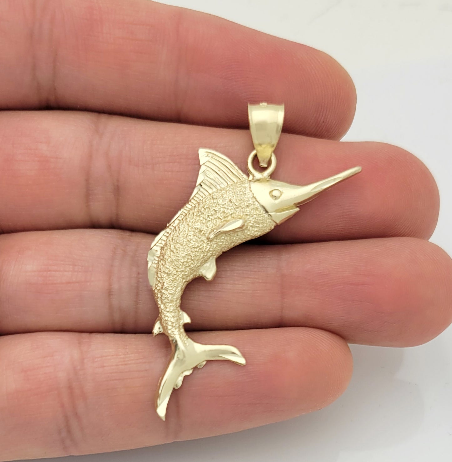 10K Yellow Gold Swordfish Necklace Pendant Fish Gold Pendant
