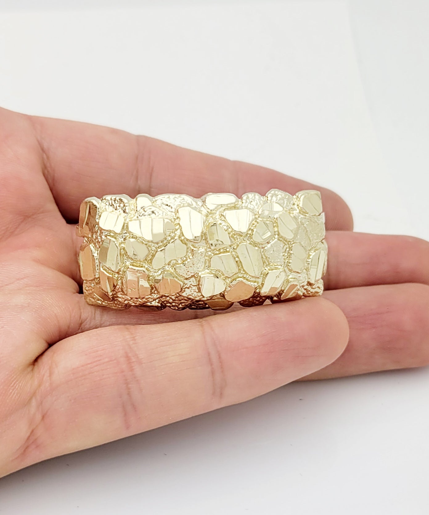 10k Gold Solid Nugget Ring Two Finger Ring For men