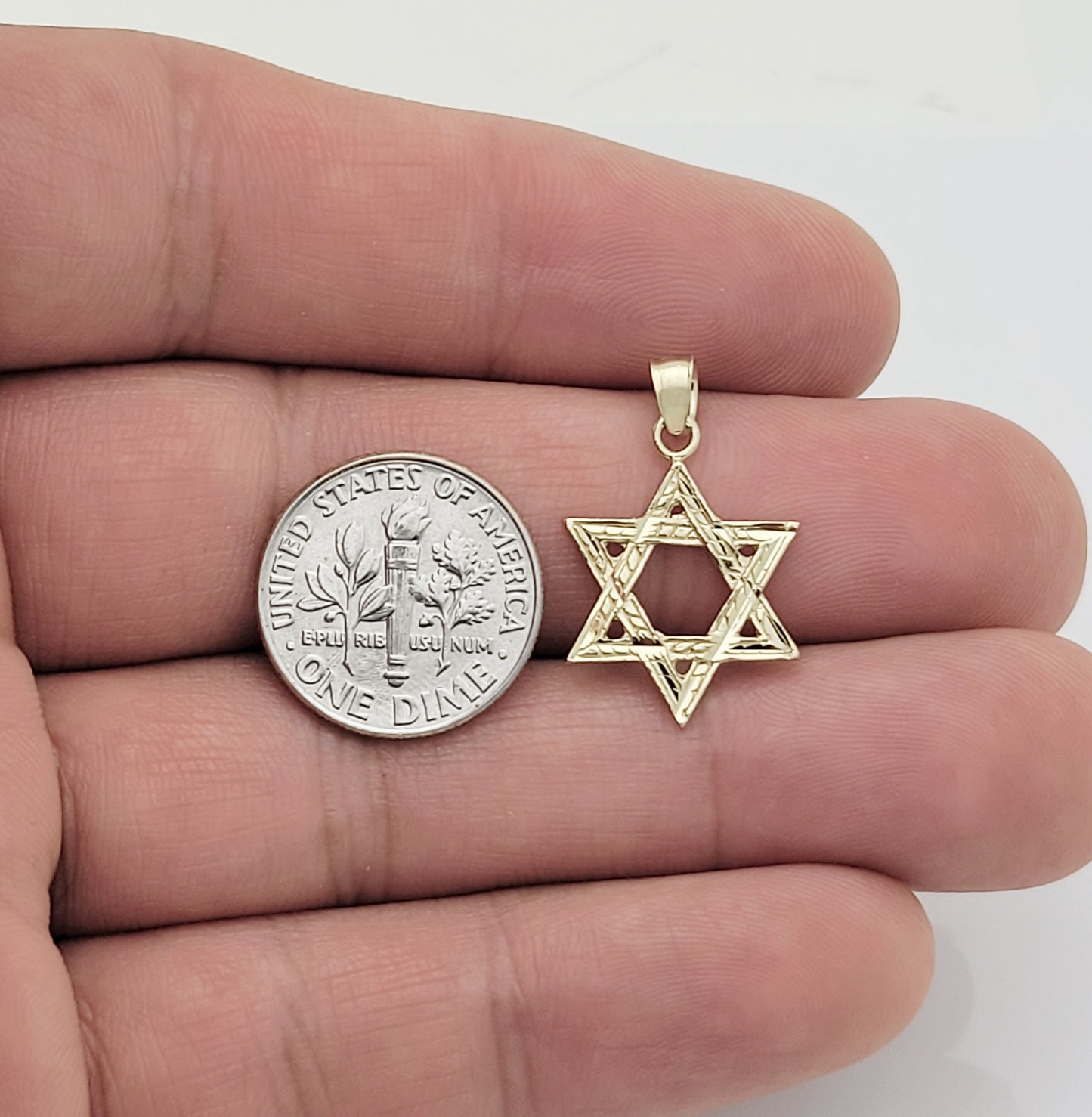 10K Yellow Gold Star of David Pendant, Textured Magen David Jewish Charm for Necklace, Religious Jewelry Gift for Women & Kids