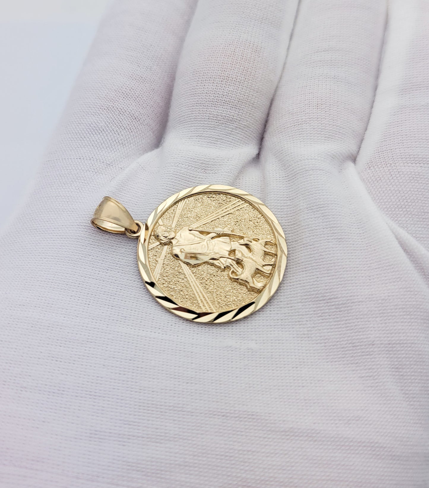 10K Yellow Gold Saint Lazarus Pendant Charm Patron Lazarus Medallion