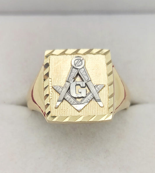 Men's 10K Yellow Gold Masonic Ring Freemason Ring