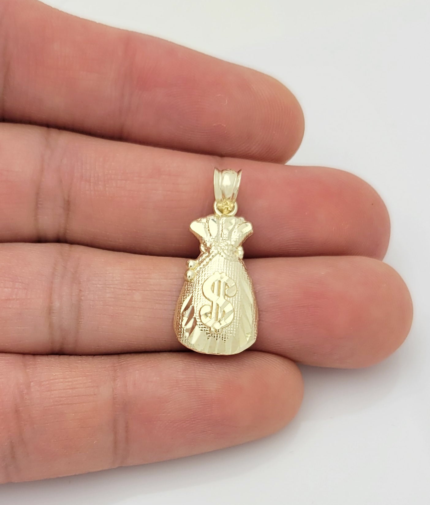 10K Yellow Gold Money Bag Pendant Treasure Dollar Sign Pendant Hip Hop