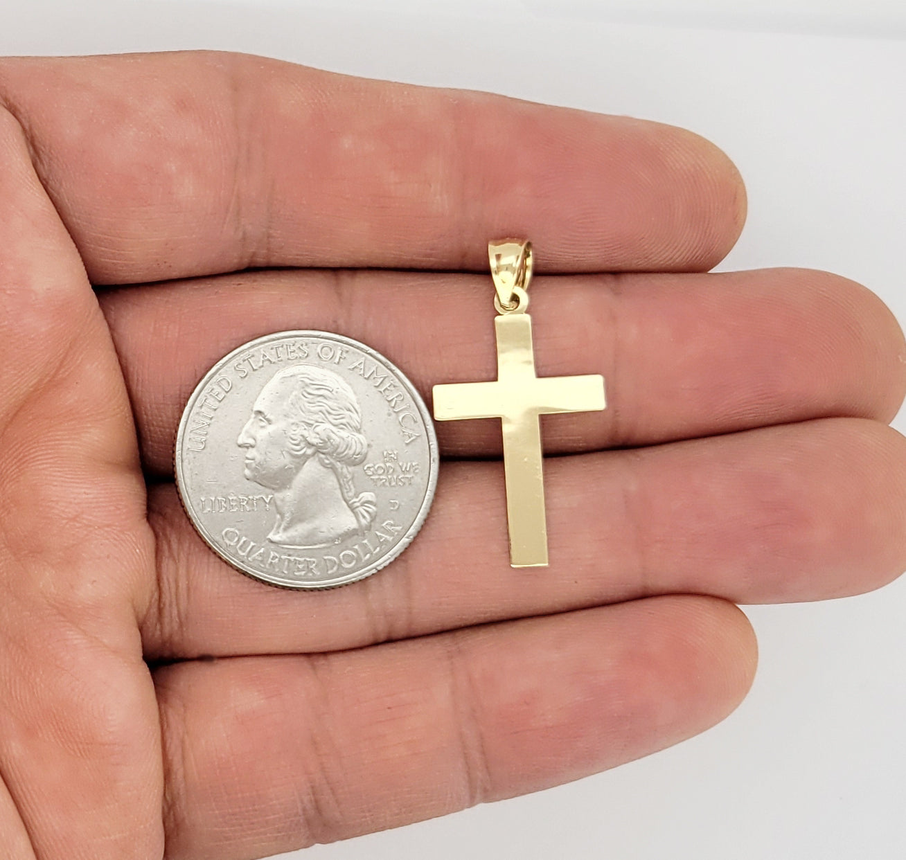 10K Yellow Gold Small Plain Cross Necklace Pendant Gold Cross Charm 1.2 in x 0.65 in