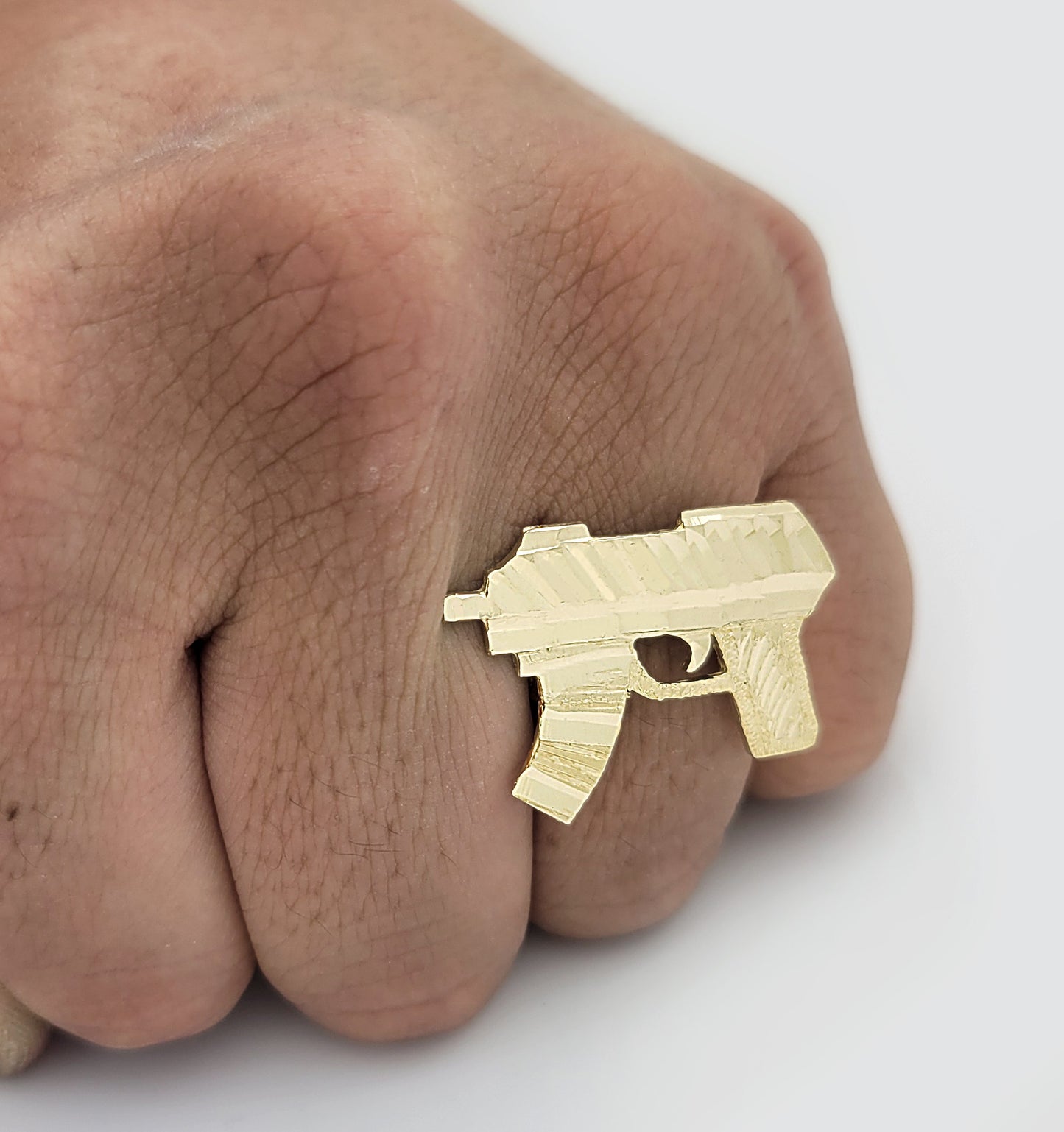 10K Yellow Gold Uzi Ring Gold Gun ring For Men