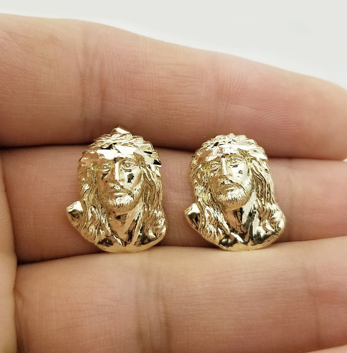 10K Yellow Gold Jesus Earrings For Men Jesus Face Earrings 18.5 mm x 15 mm