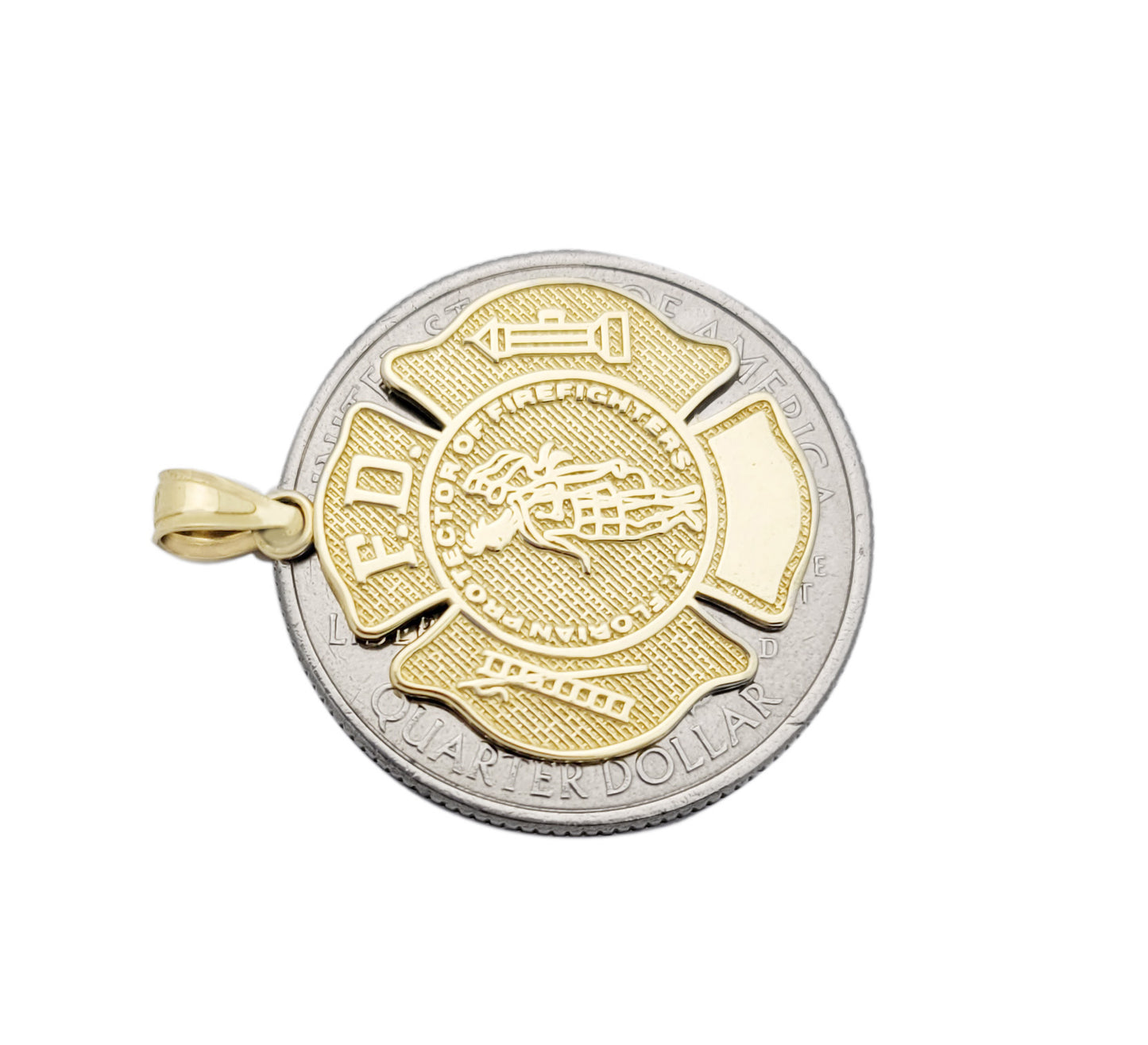 10K Yellow Gold St. Florian Patron Saint of Firefighters Pendant, Maltese Cross Fire Department Badge Charm for Necklace