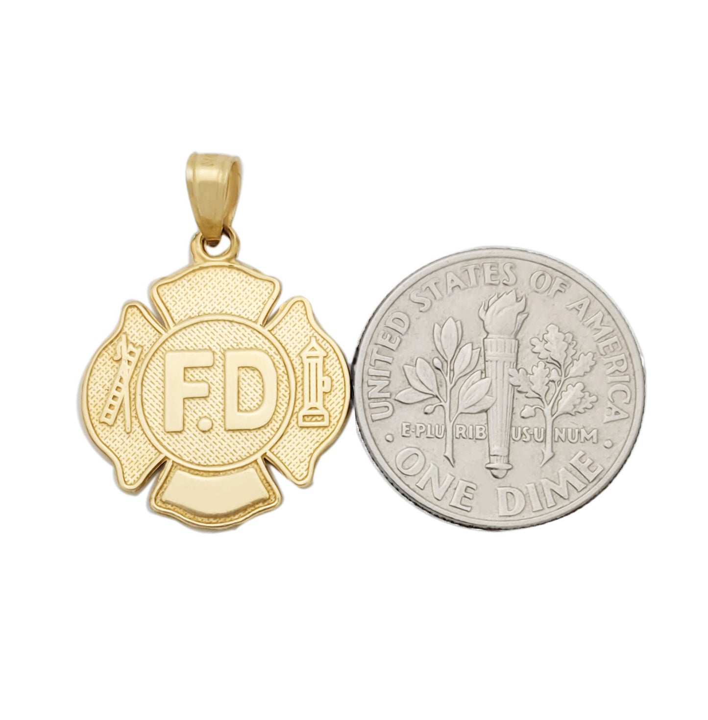 10K Yellow Gold Fireman Firefighter Pendant Fire Dept Charm F.D Charm