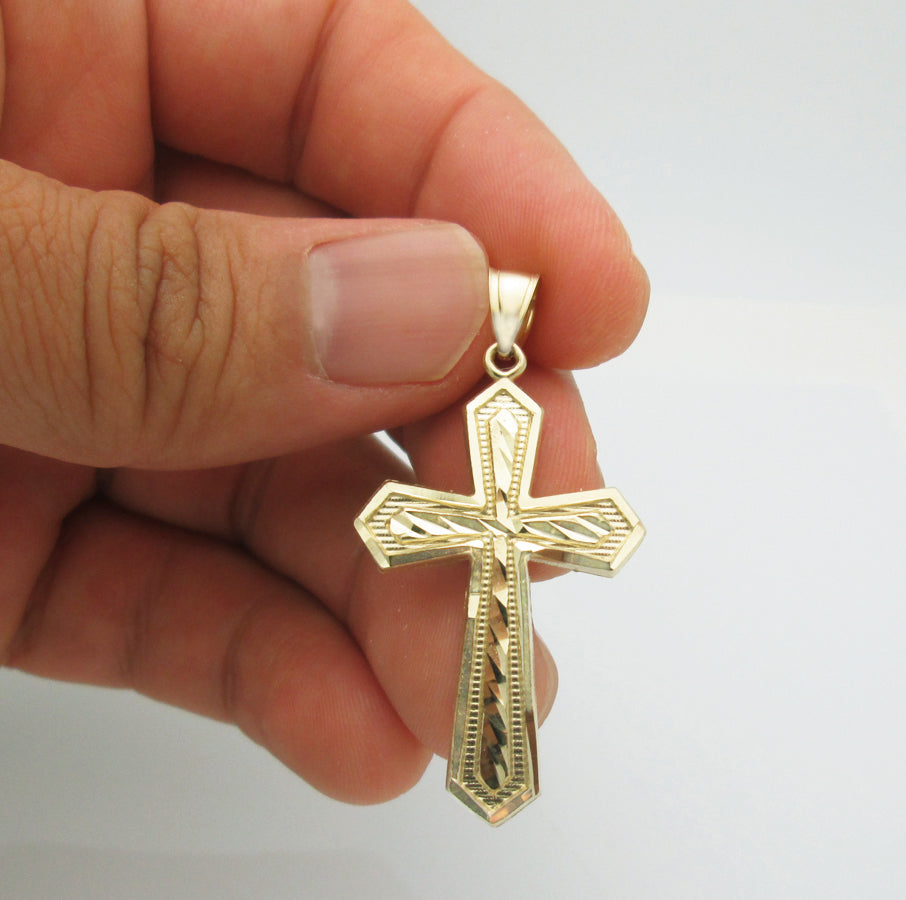 10K Yellow Gold Mens Cross Pendant Diamond Cut Cross