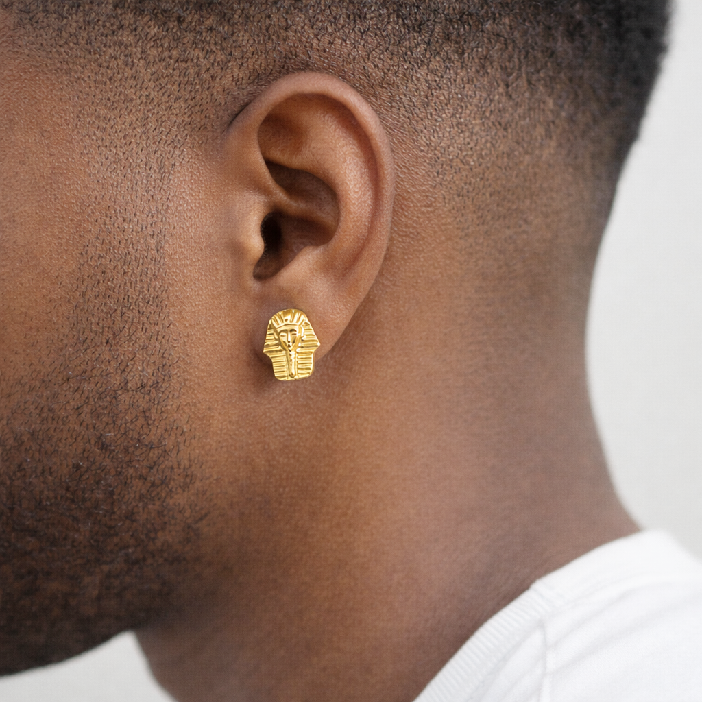 10k Yellow Gold Pharaoh Earrings Egyptian King Tut Earrings