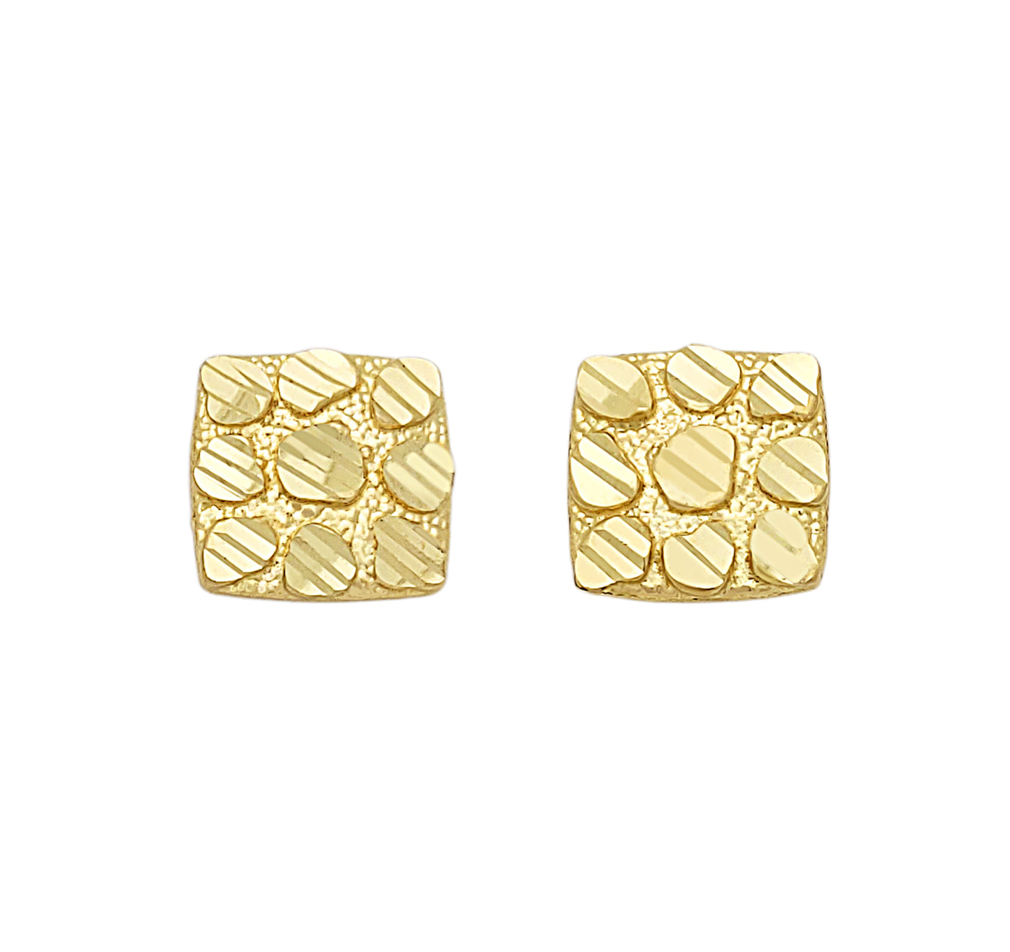 10K Gold Nugget Earrings Square Nugget 13 mm