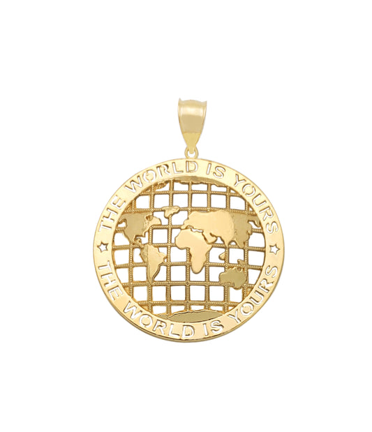 10K Yellow Gold World Map Pendant Globe Charm Diamerer 1.1 inch(1.5 in x 1.1 in) World Is Yours