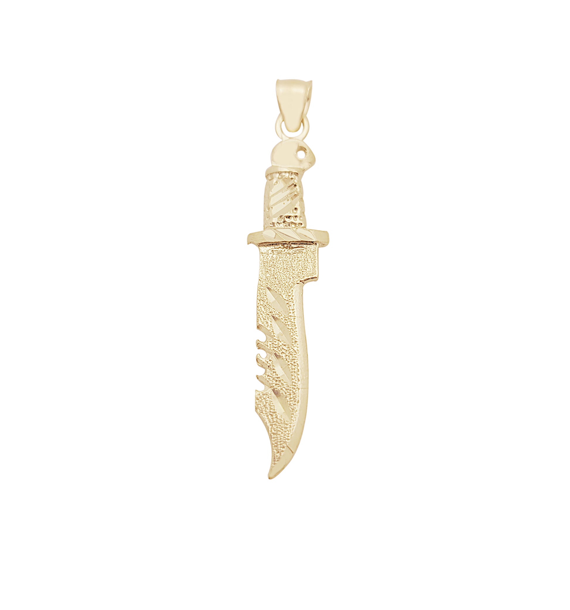 10K Yellow Gold Survival Hunting Knife Pendant, 2.1" Large Tactical Army Blade Charm, Heavy Double-Sided Gold Jewelry for Men - Stunu jewelry