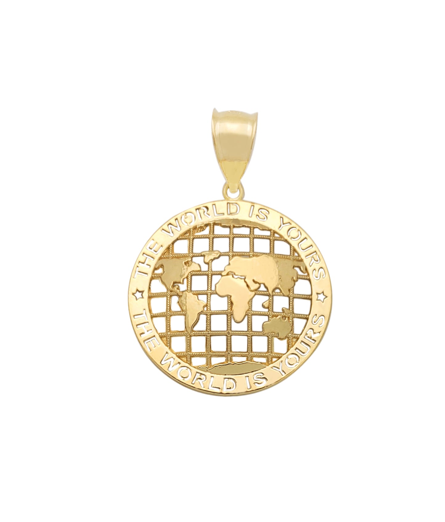 10K Yellow Gold World Map Pendant Globe Charm Diamerer 0.8 inch(1.0 in x 0.75 in) World Is Yours