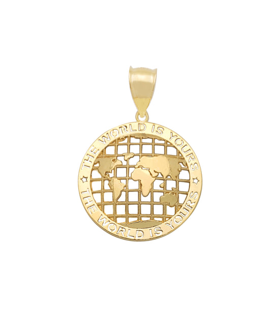 10K Yellow Gold World Map Pendant Globe Charm Diamerer 0.8 inch(1.0 in x 0.75 in) World Is Yours