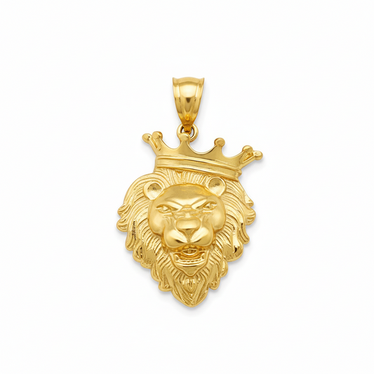 10K Yellow Gold Crown Lion Face Charm Lion Head Crown 1.85 inch Lion Pendant