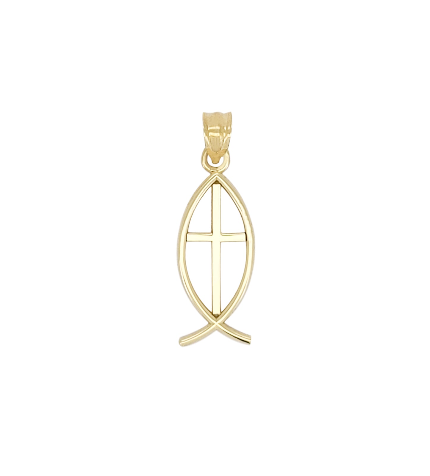 10K Yellow Gold Ichthus Christian Fish Symbol Pendant 1.0 in Plain - Stunu jewelry