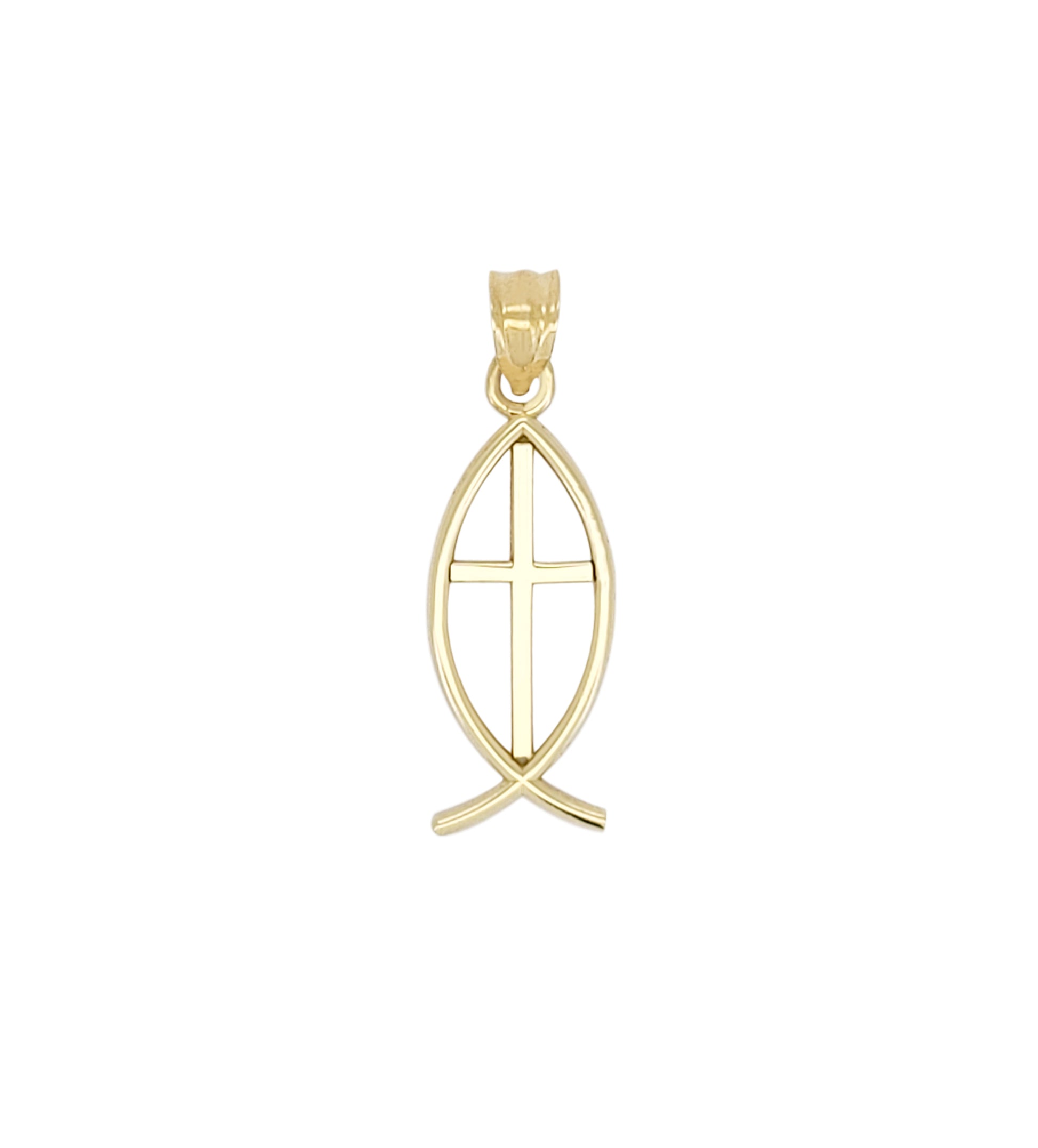 10K Yellow Gold Ichthus Christian Fish Symbol Pendant 1.0 in Plain - Stunu jewelry
