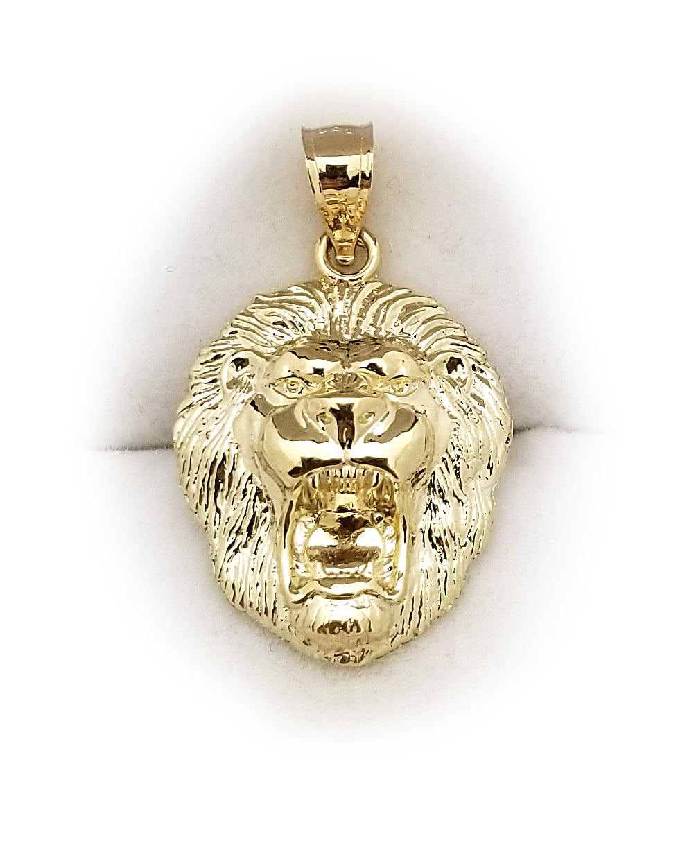 10K Yellow Gold Lion Head Charm Lion Pendant 1.0 inch