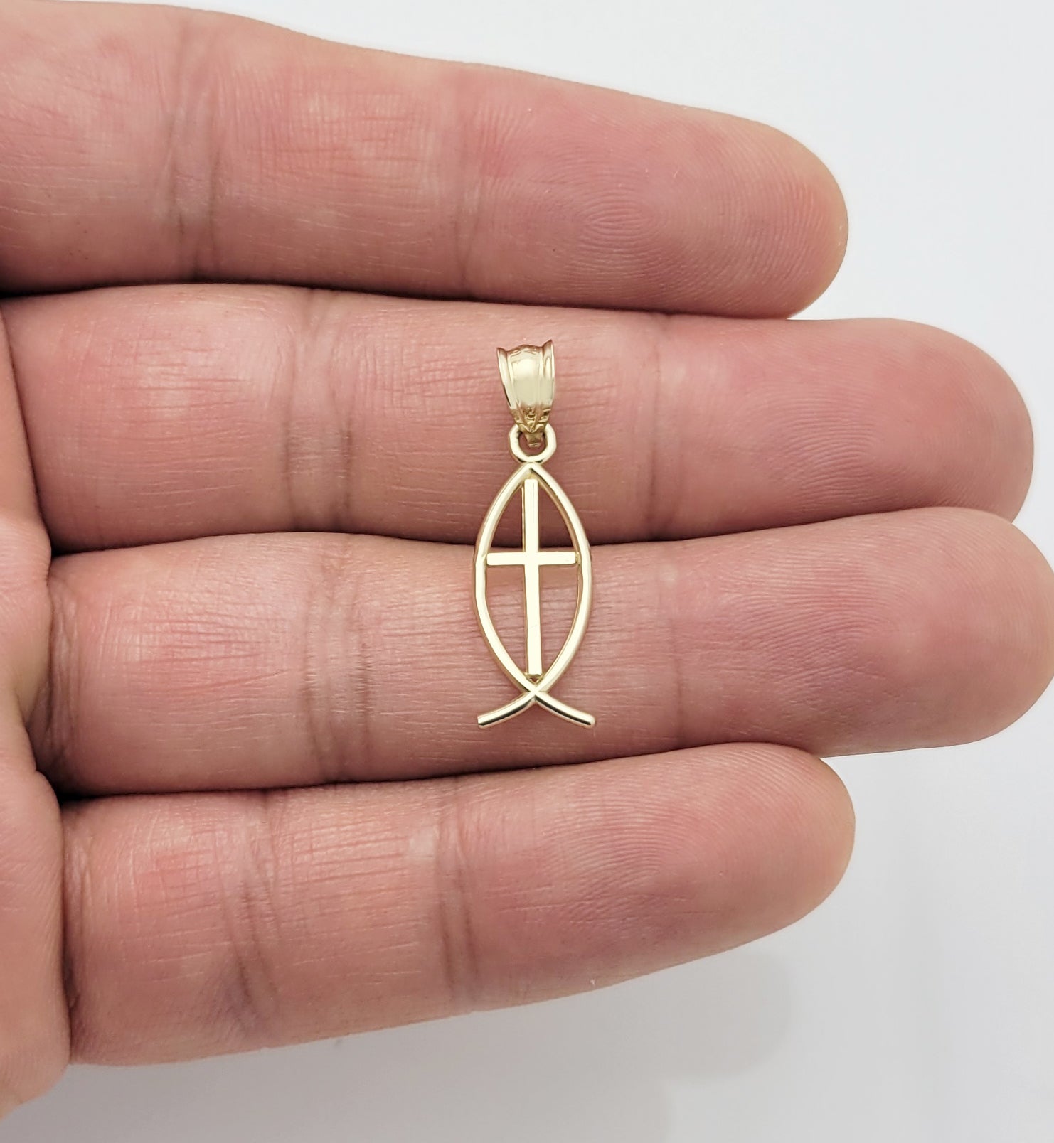10K Yellow Gold Ichthus Christian Fish Symbol Pendant 1.0 in Plain - Stunu jewelry