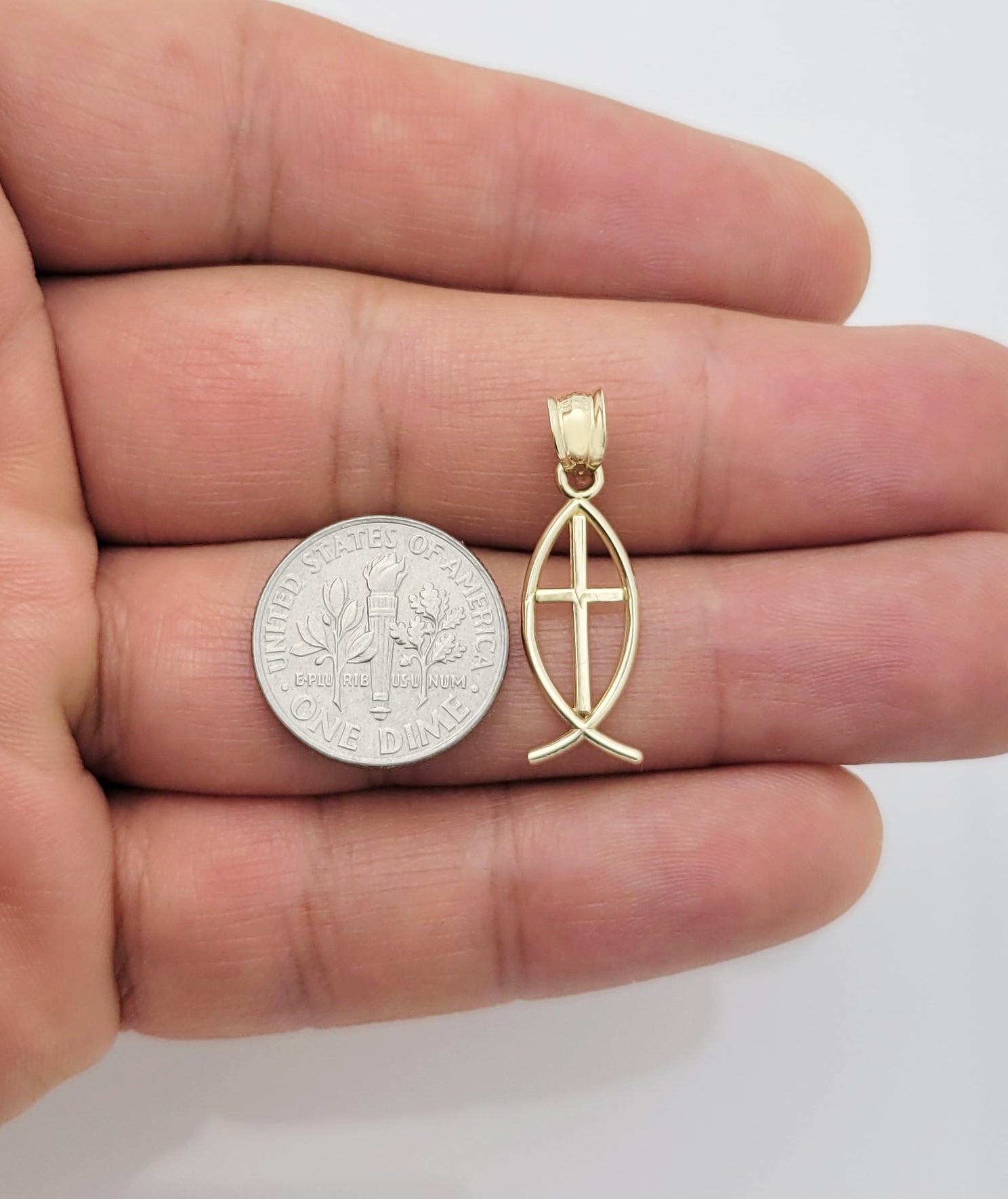 10K Yellow Gold Ichthus Christian Fish Symbol Pendant 1.0 in Plain - Stunu jewelry