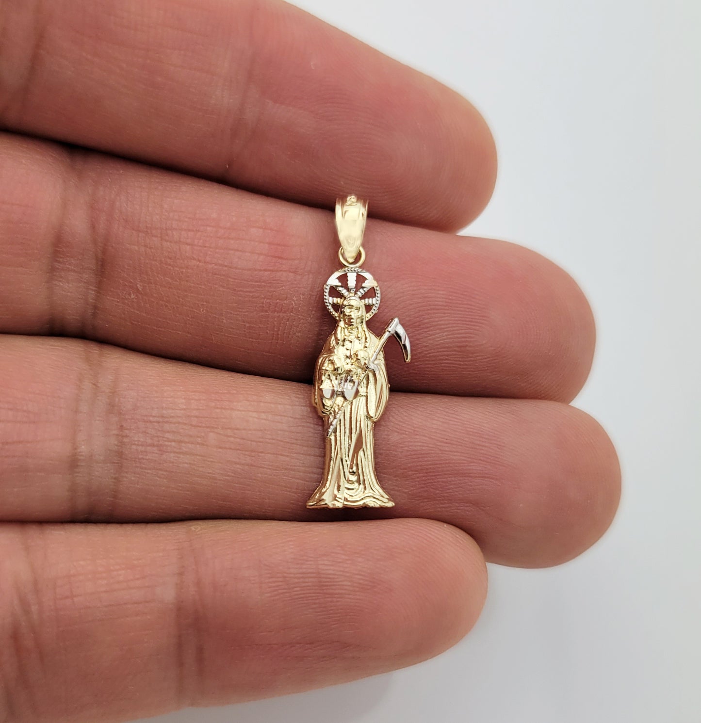 10k Yellow Gold Santa Muerte Pendant Charm Small
