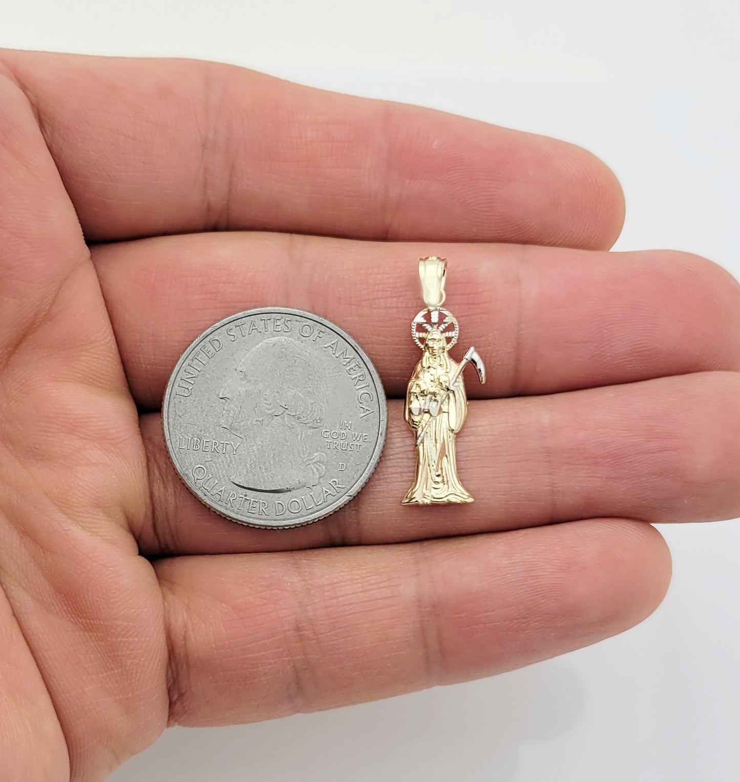 10k Yellow Gold Santa Muerte Pendant Charm Small