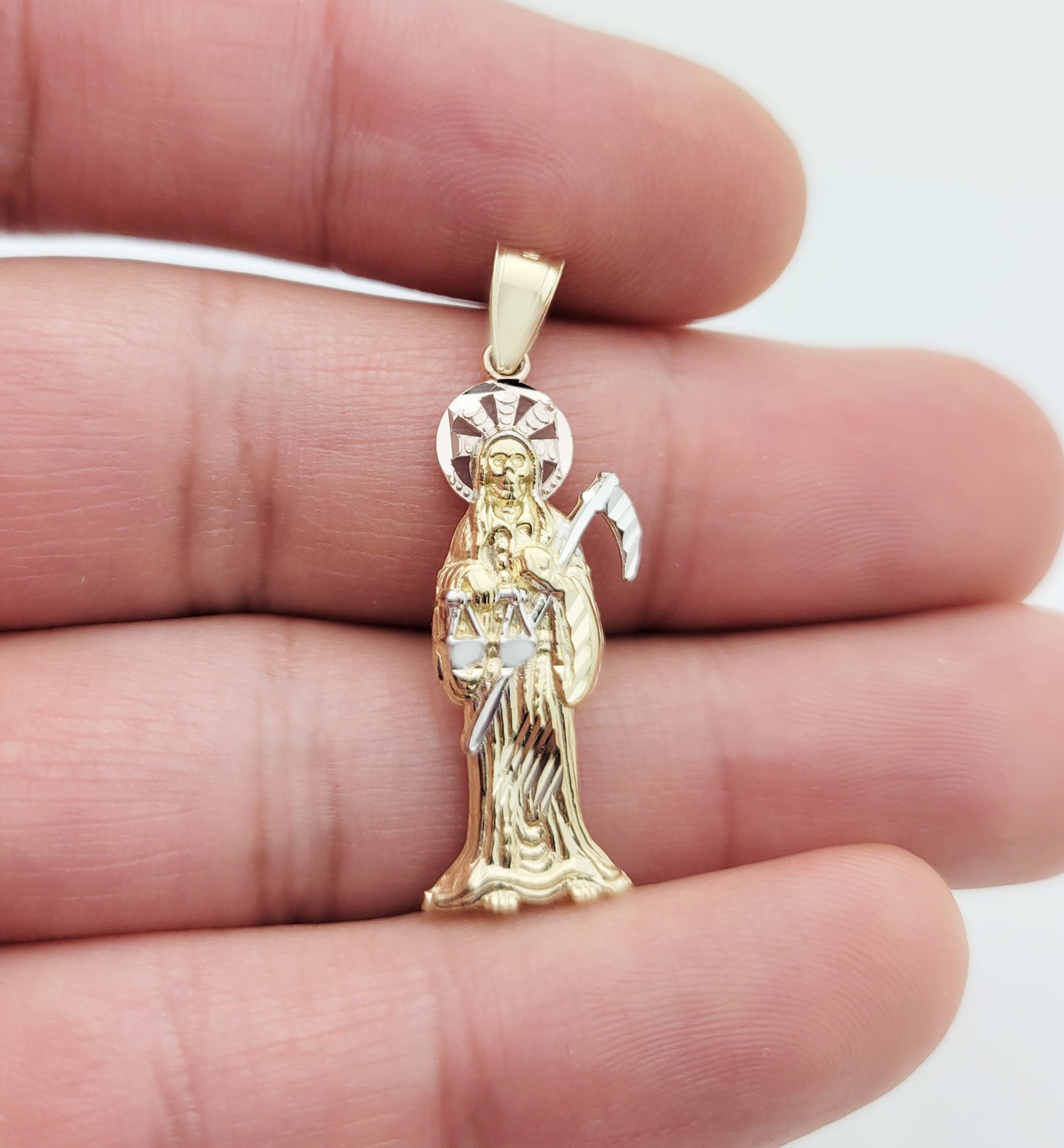 10k Yellow Gold Santa Muerte Pendant Charm