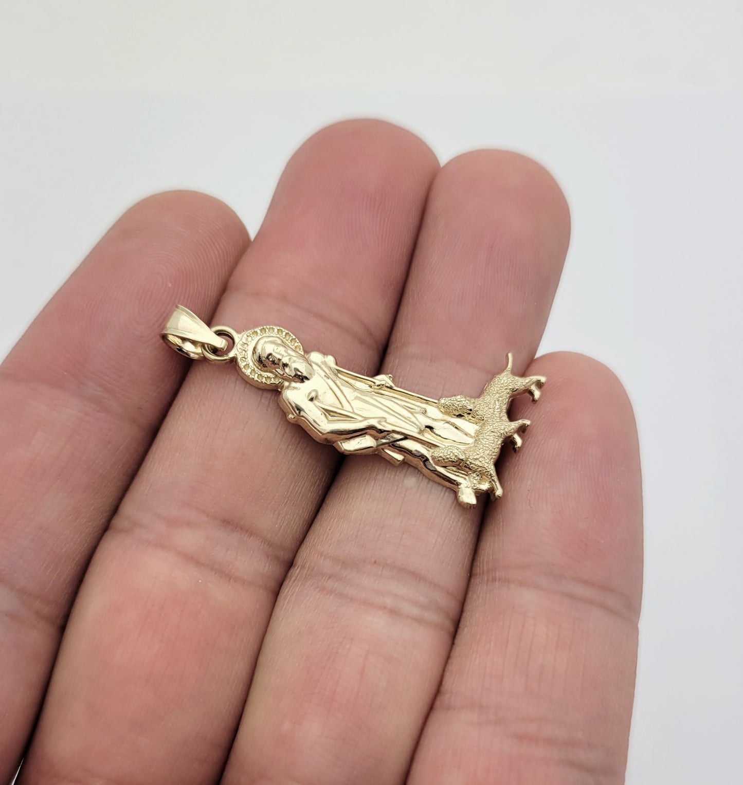 10K Yellow Gold Saint Lazarus Pendant Charm Patron Pendant St. Lazarus 1.4 inch
