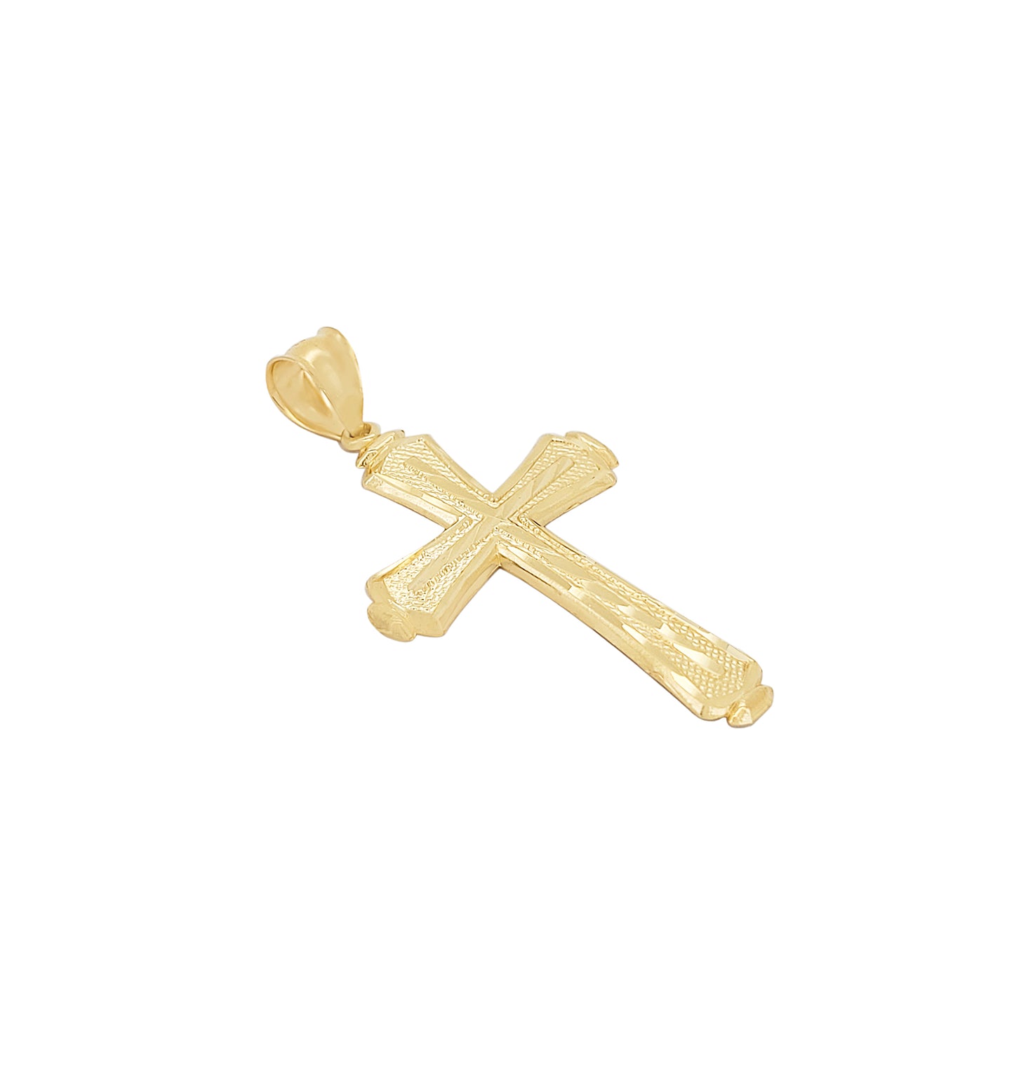 Mens 10k Yellow Gold Cross Pendant Diamond Cut Gold Crucifix Charm 1.8 inch