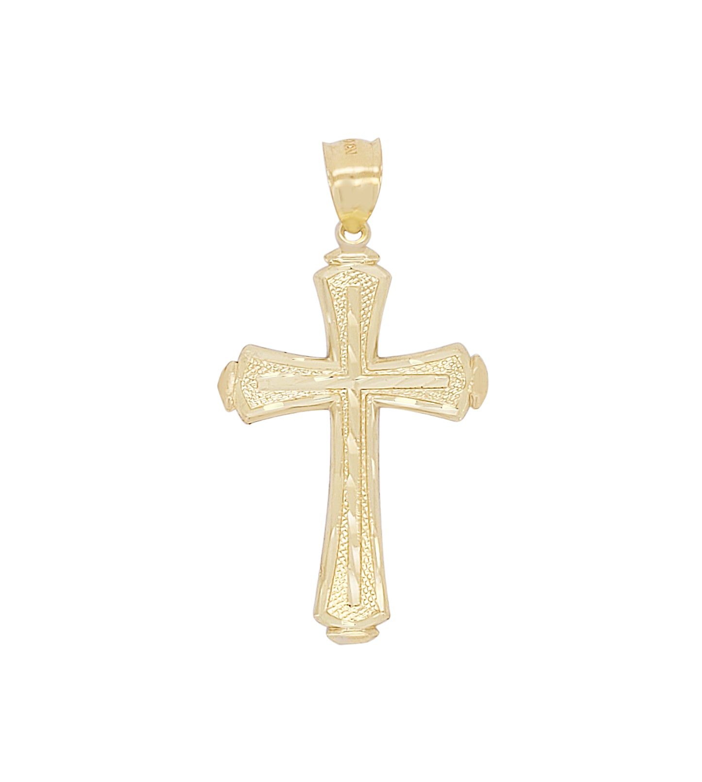 Mens 10k Yellow Gold Cross Pendant Diamond Cut Gold Crucifix Charm 1.8 inch