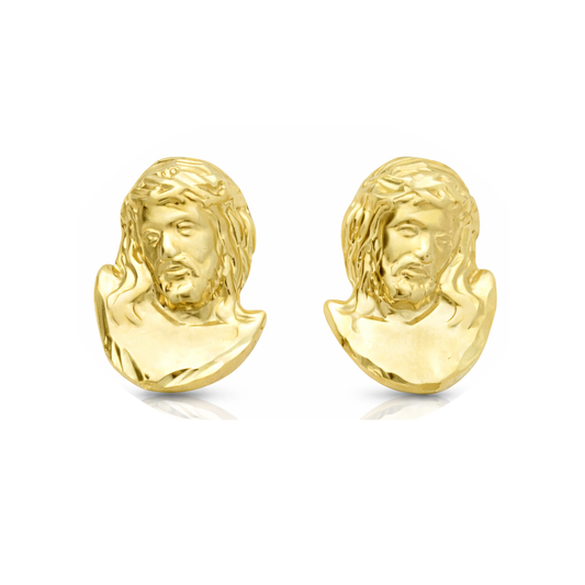 10K Yellow Gold Jesus Earrings Jesus Face 0.65 in x 0.4 in