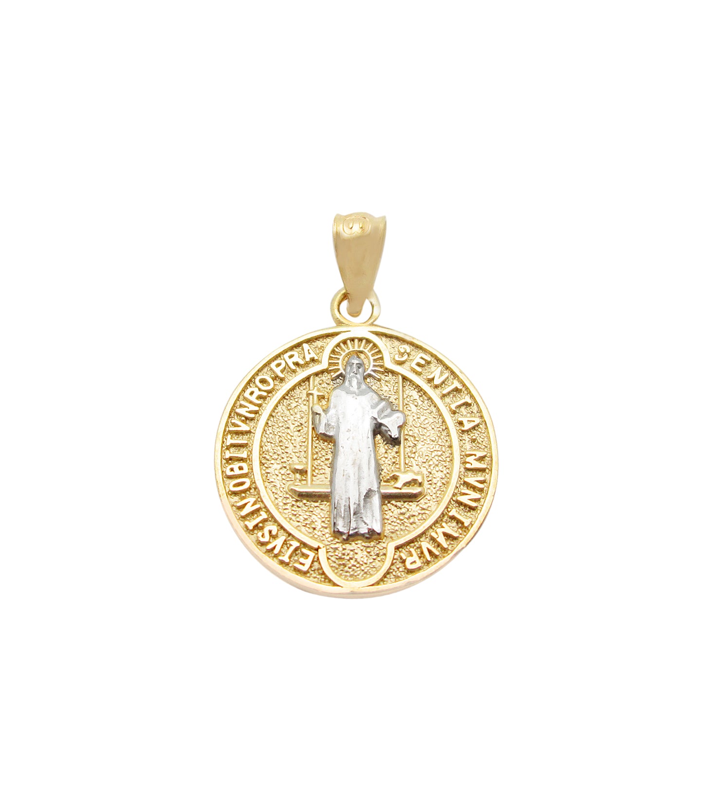 10k Yellow Gold Medalla De San Benito Saint Benedict of Nursia Pendant Charm Small