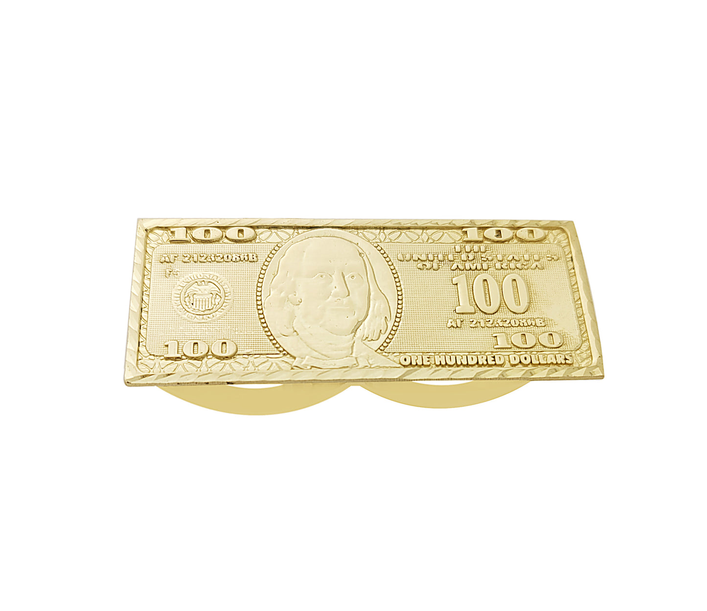 10K Yellow Gold Two Finger Hundred Dollar Bill Ring 2 in x 0.8 in