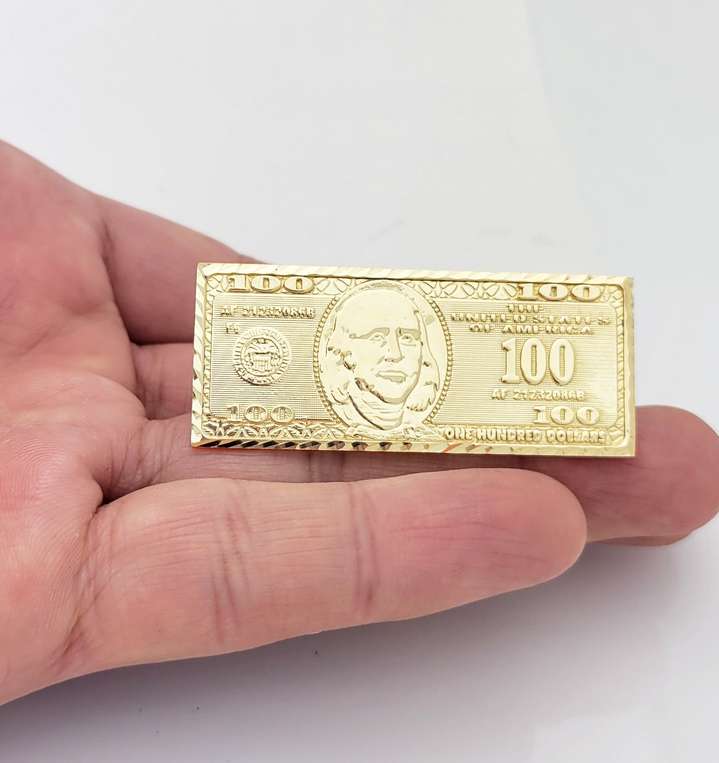 10K Yellow Gold Two Finger Hundred Dollar Bill Ring 2 in x 0.8 in
