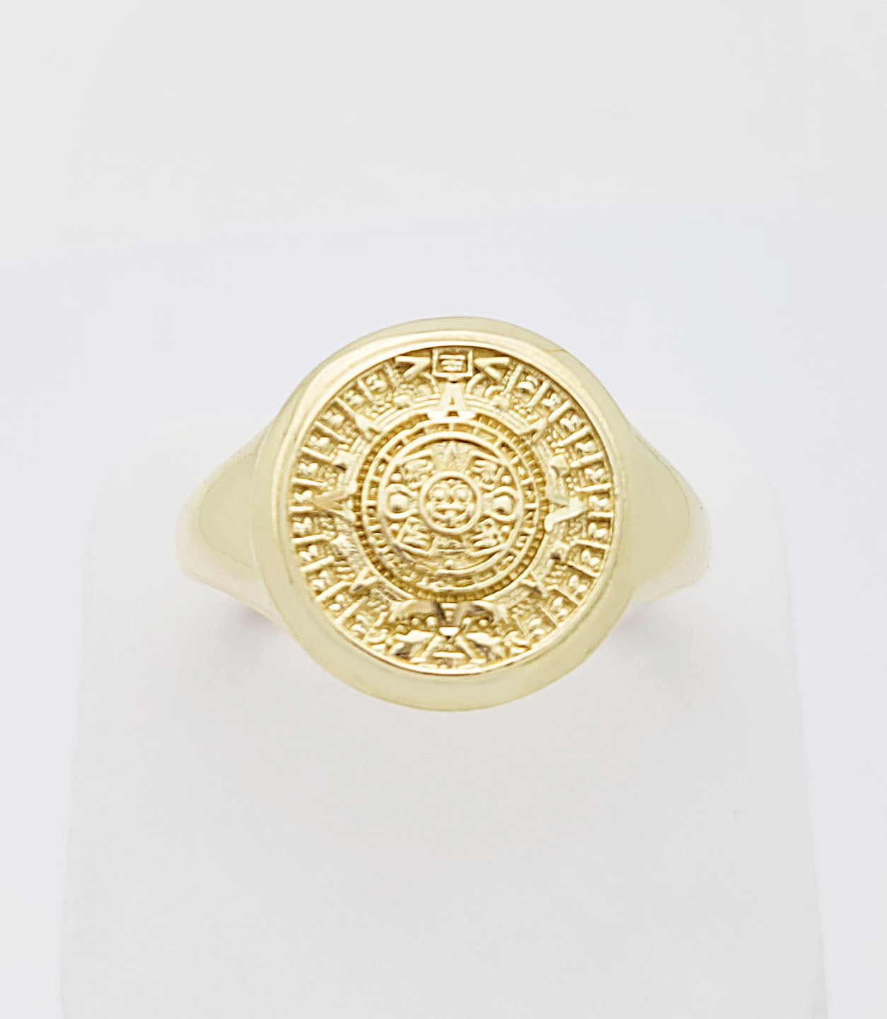 10K Yellow Gold Aztec Mayan Calendar Ring Aztec Calendar Gold Ring 12 mm