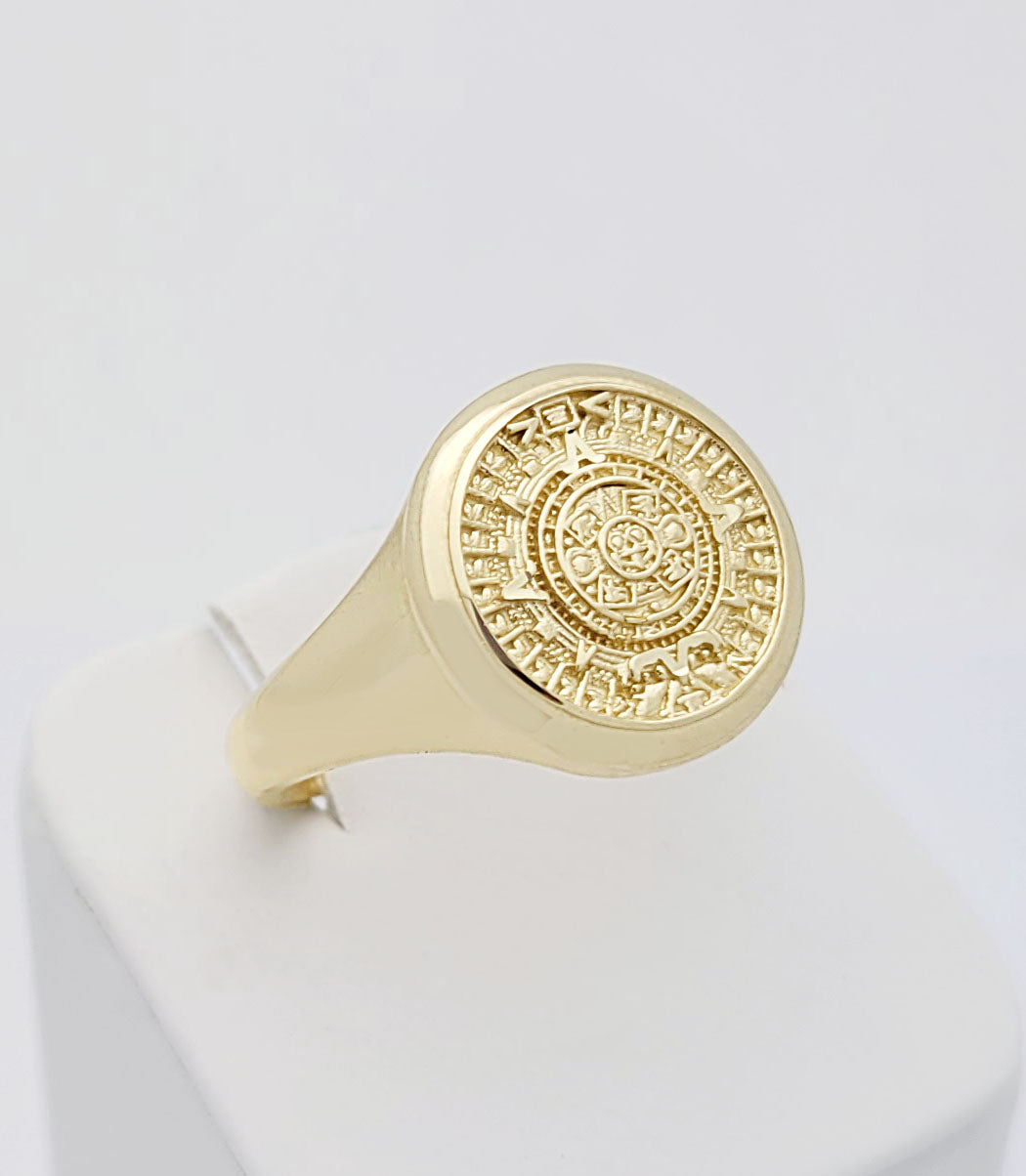 10K Yellow Gold Aztec Mayan Calendar Ring Aztec Calendar Gold Ring 12 mm