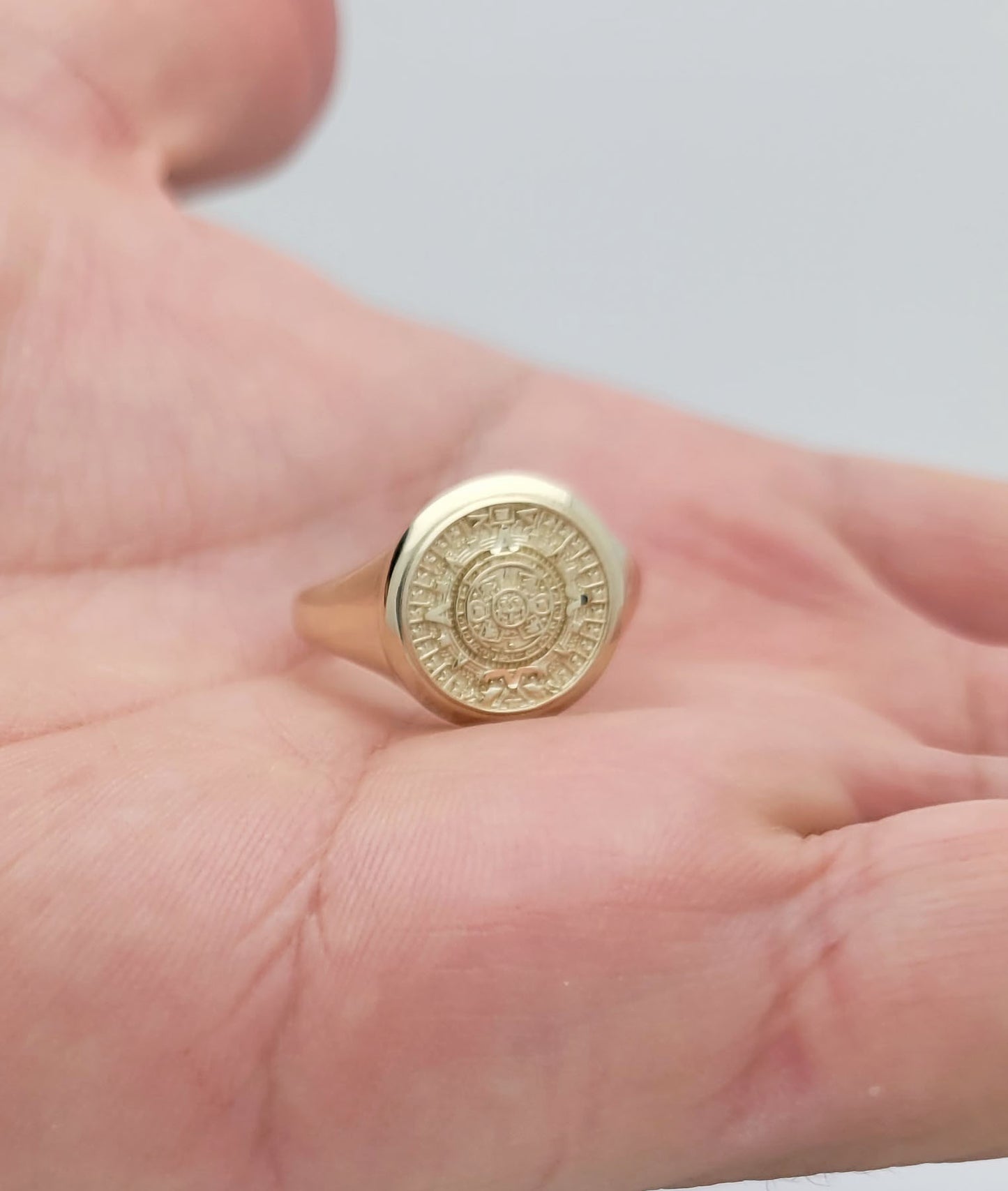 10K Yellow Gold Aztec Mayan Calendar Ring Aztec Calendar Gold Ring 12 mm