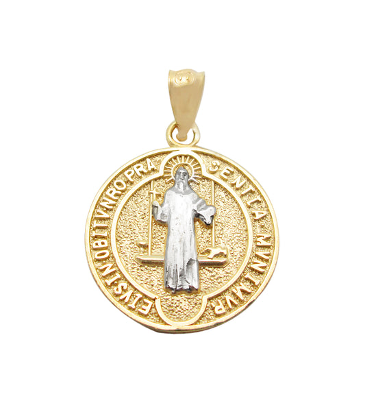 10k Yellow Gold Medalla De San Benito Saint Benedict of Nursia Pendant Charm 16 mm