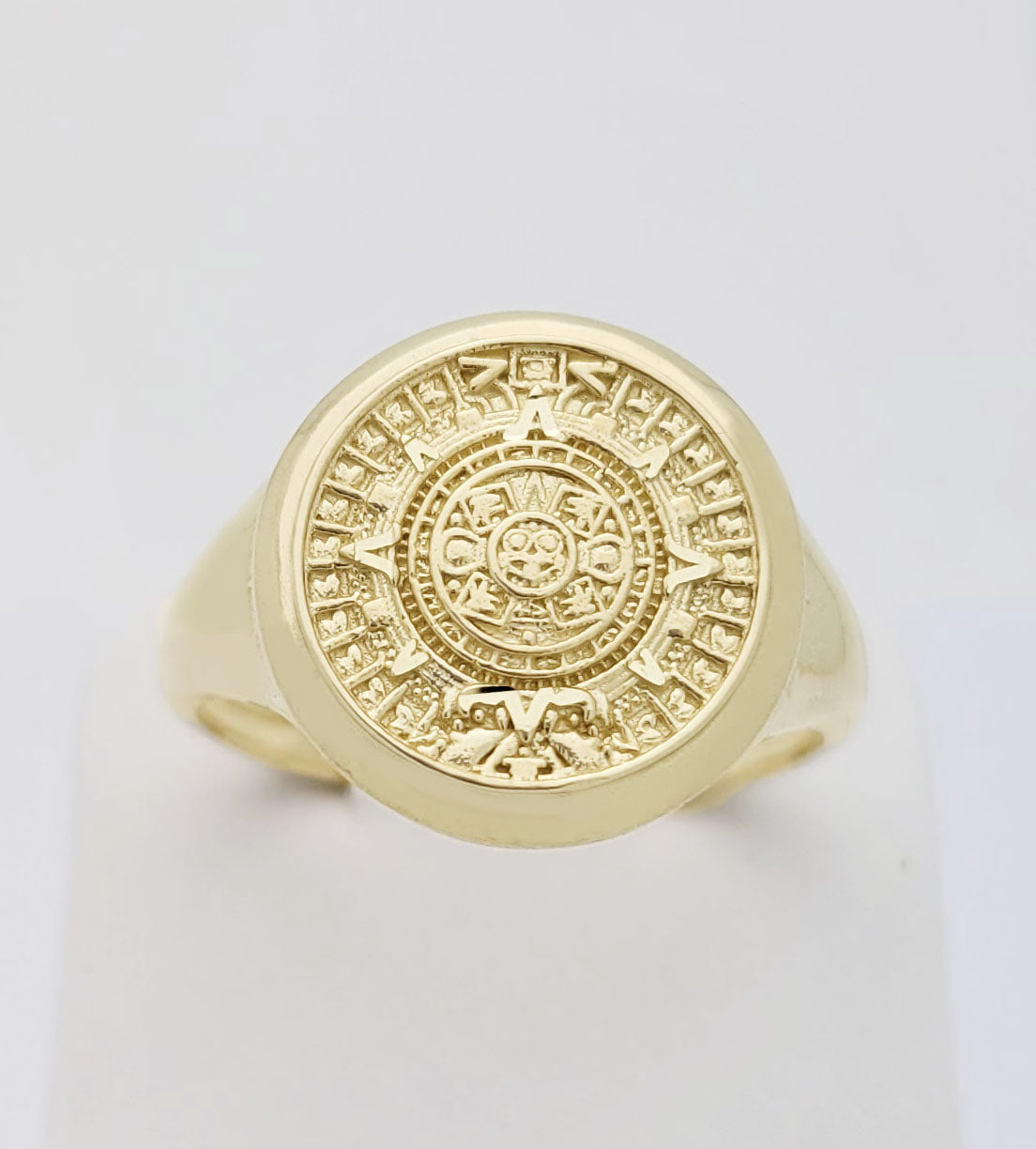 10K Yellow Gold Aztec Mayan Calendar Ring Mens Aztec Calendar Gold Ring 16 mm