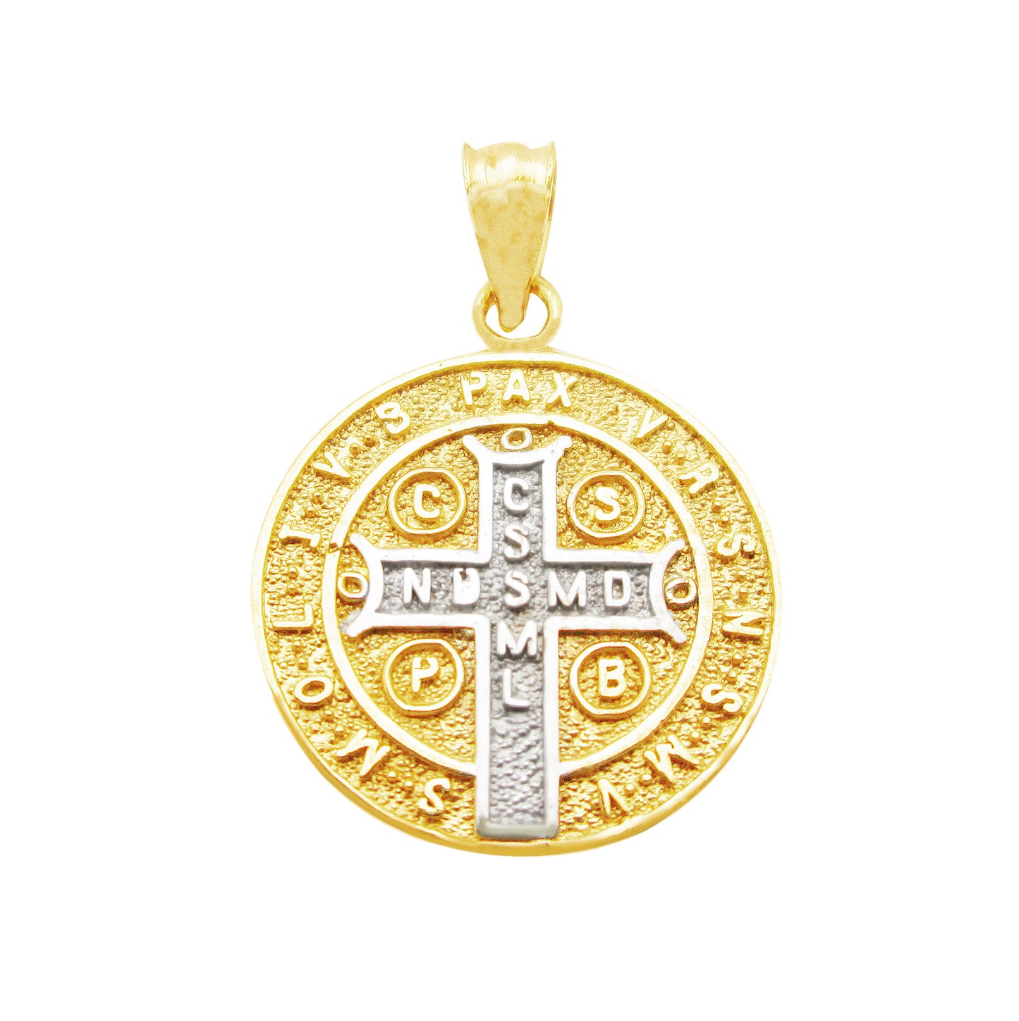 10k Yellow Gold Medalla De San Benito Saint Benedict of Nursia Pendant Charm 16 mm